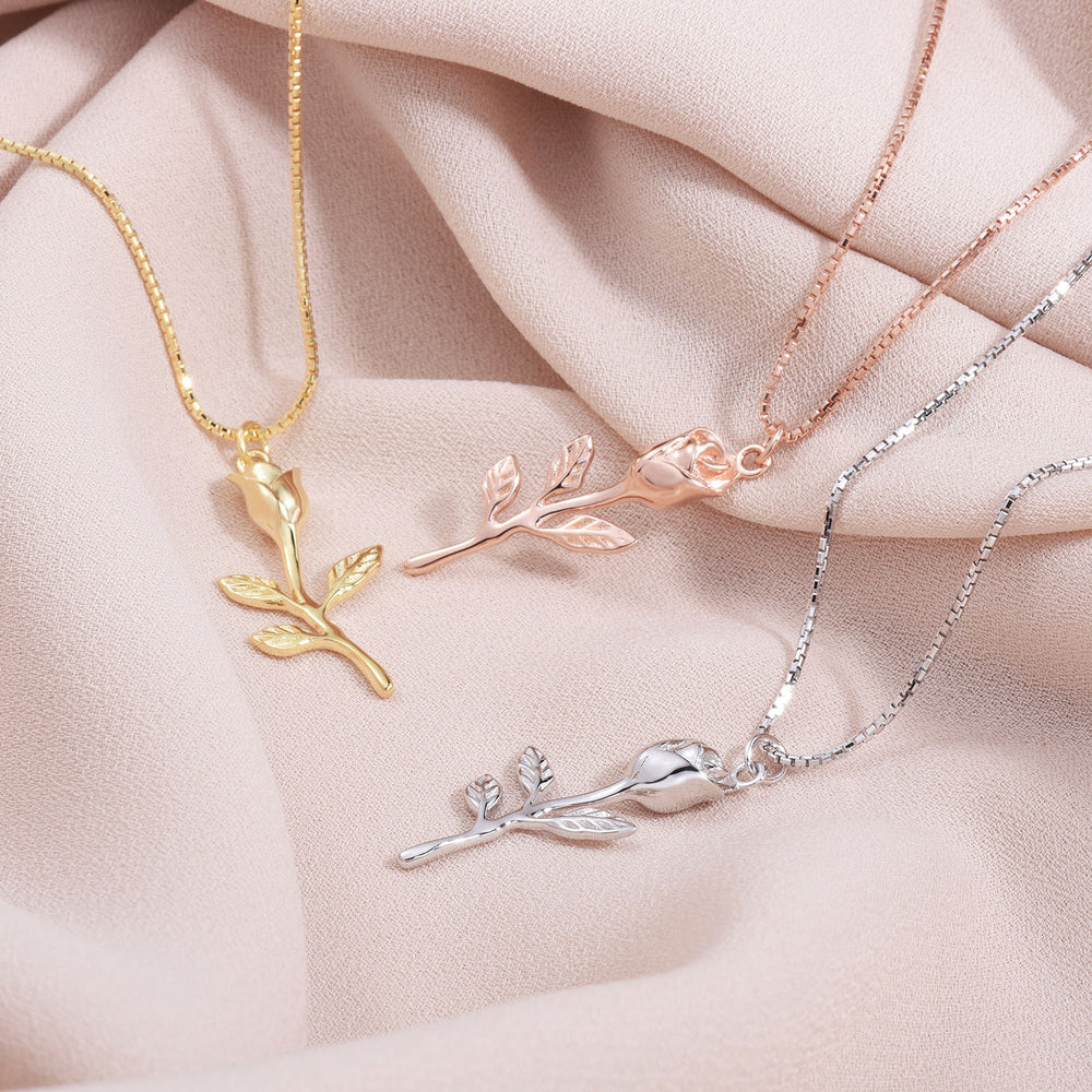 dainty sterling silver rose necklace gift for her