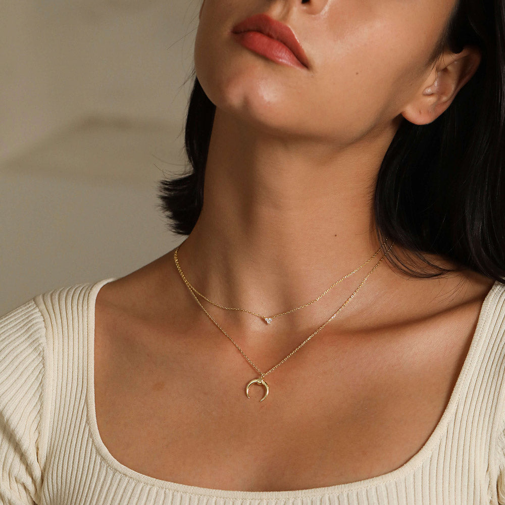 Horn and tiny triangle CZ Layering necklace for women